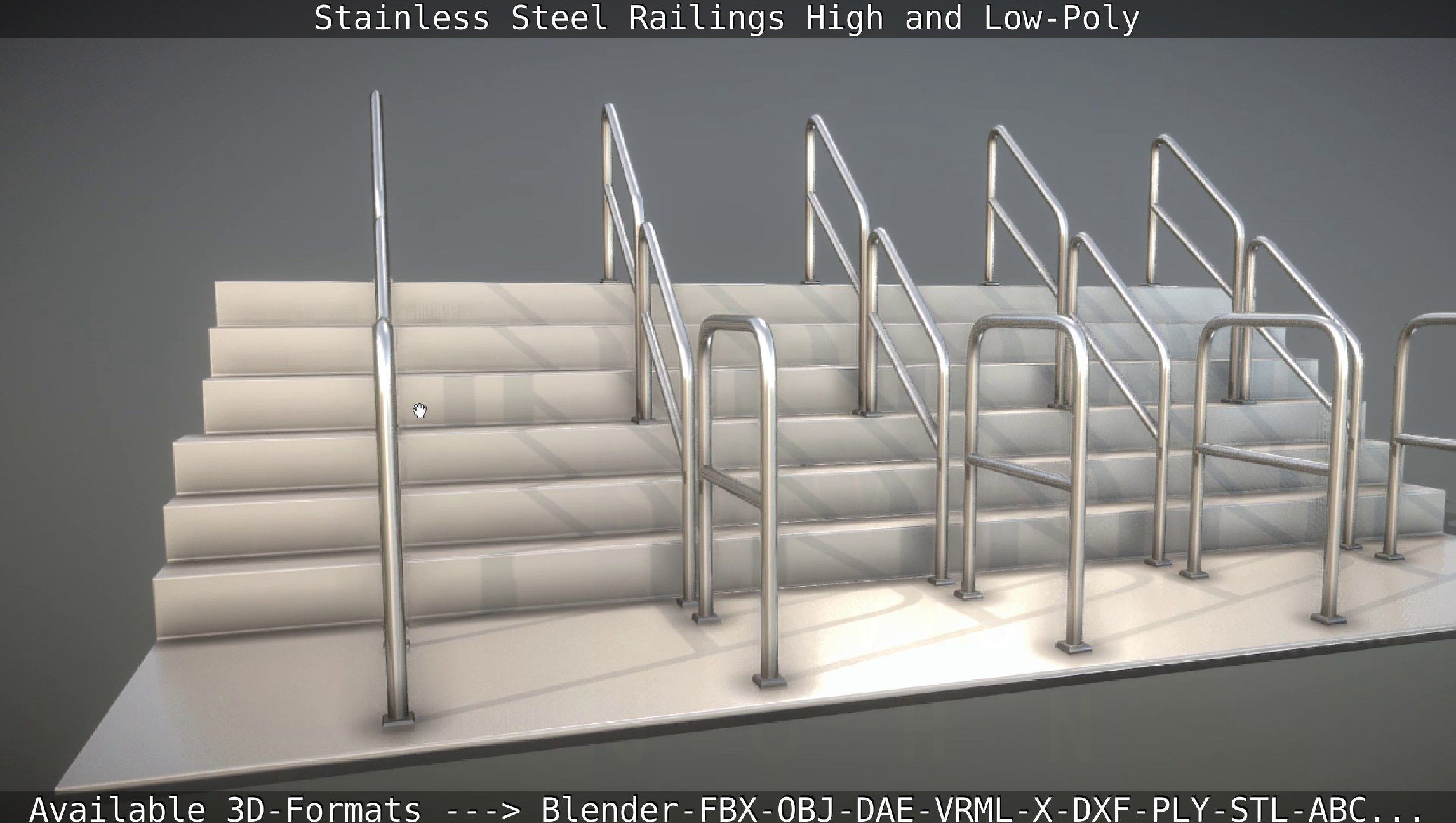 Stainless Steel Railings High and Low-Poly 3D model_9