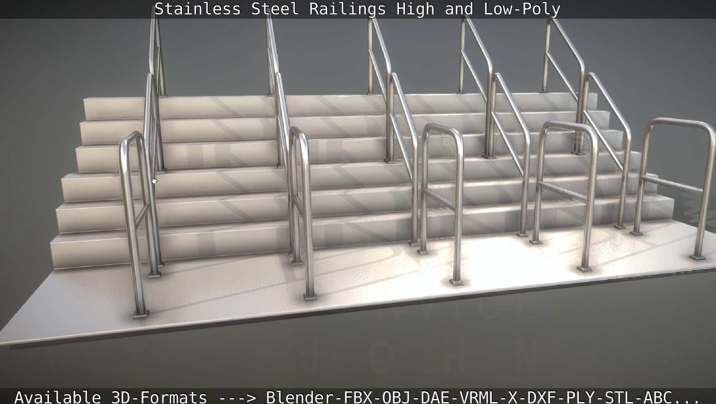 Stainless Steel Railings High and Low-Poly 3D model_8