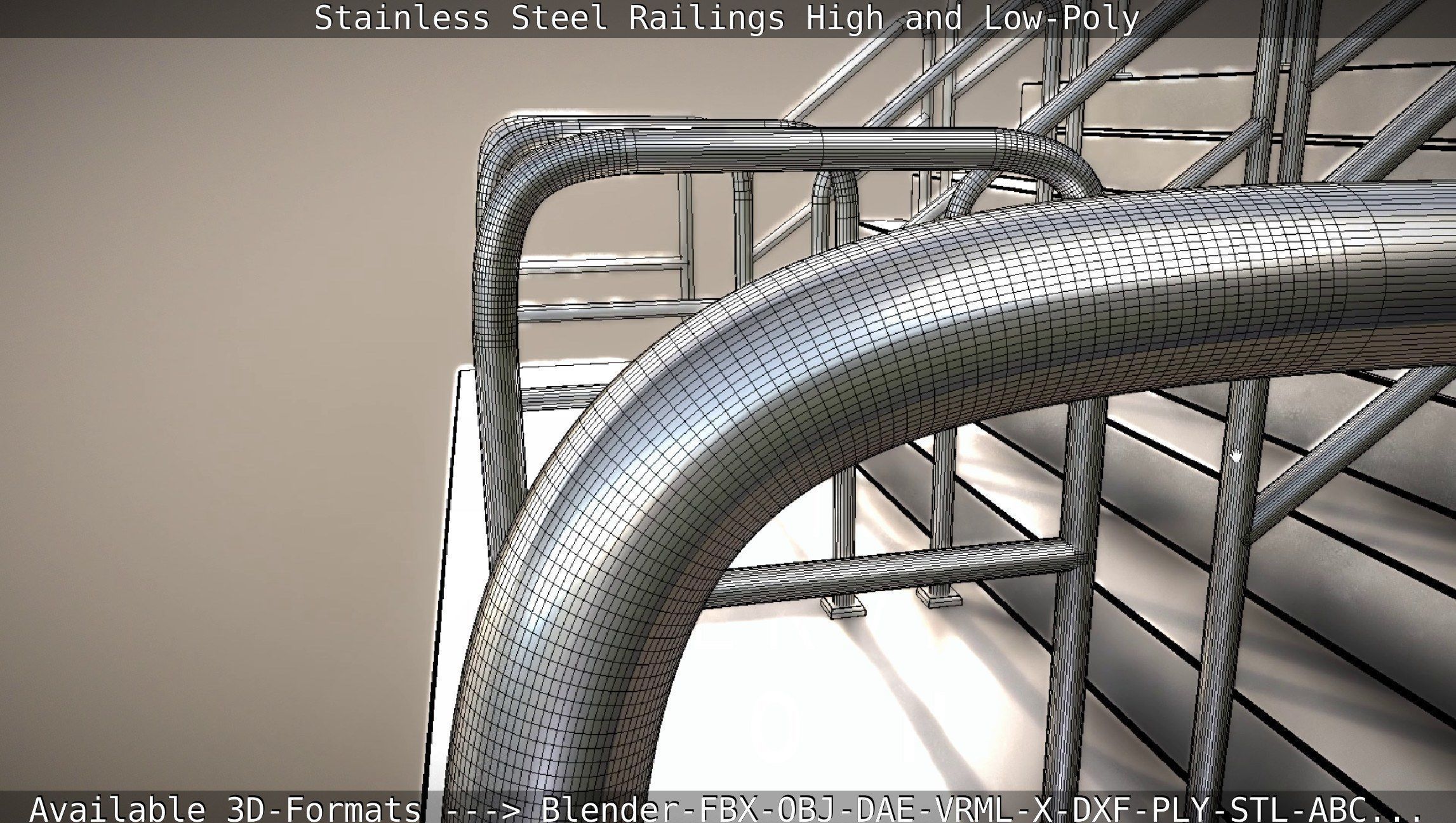 Stainless Steel Railings High and Low-Poly 3D model_40