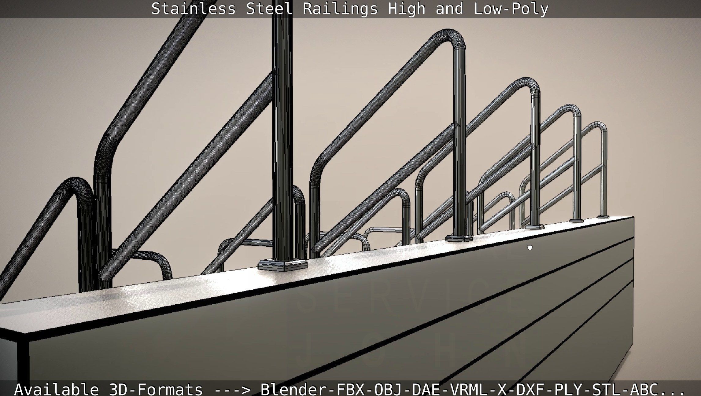 Stainless Steel Railings High and Low-Poly 3D model_81