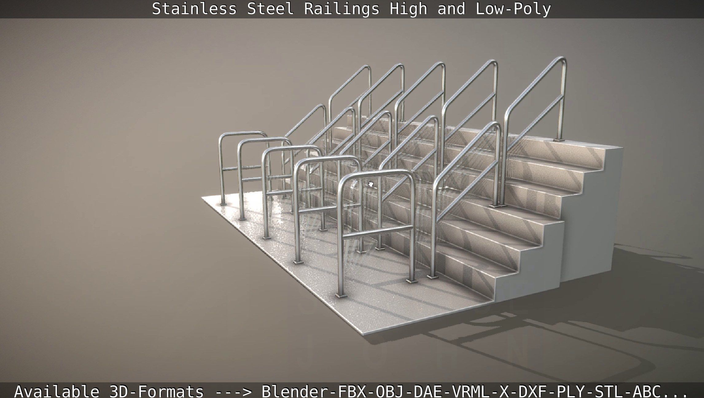 Stainless Steel Railings High and Low-Poly 3D model_3