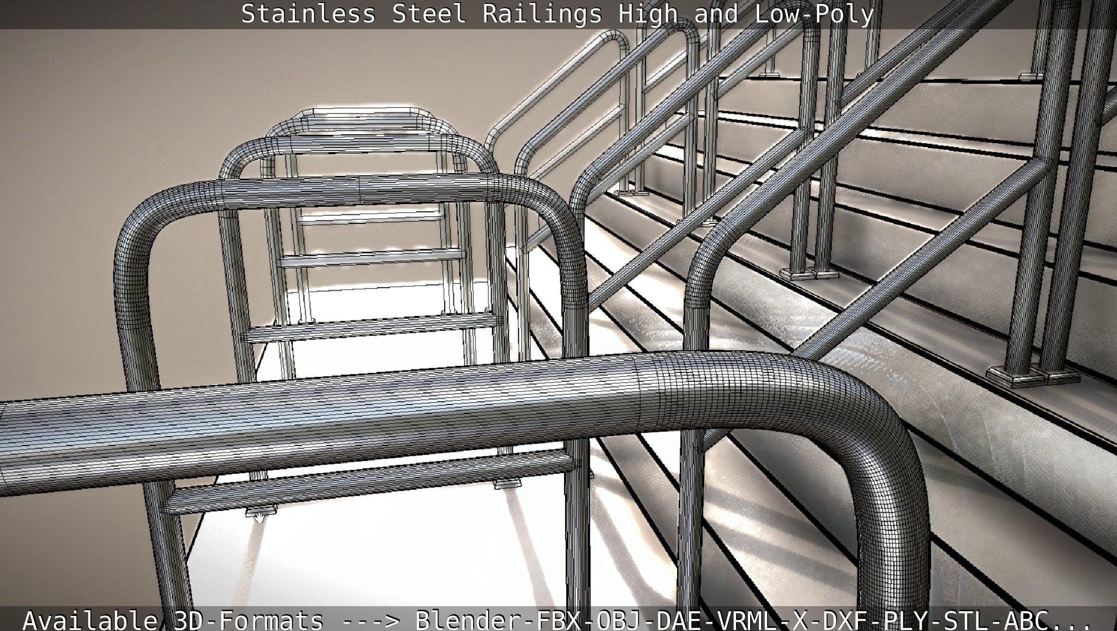 Stainless Steel Railings High and Low-Poly 3D model_41
