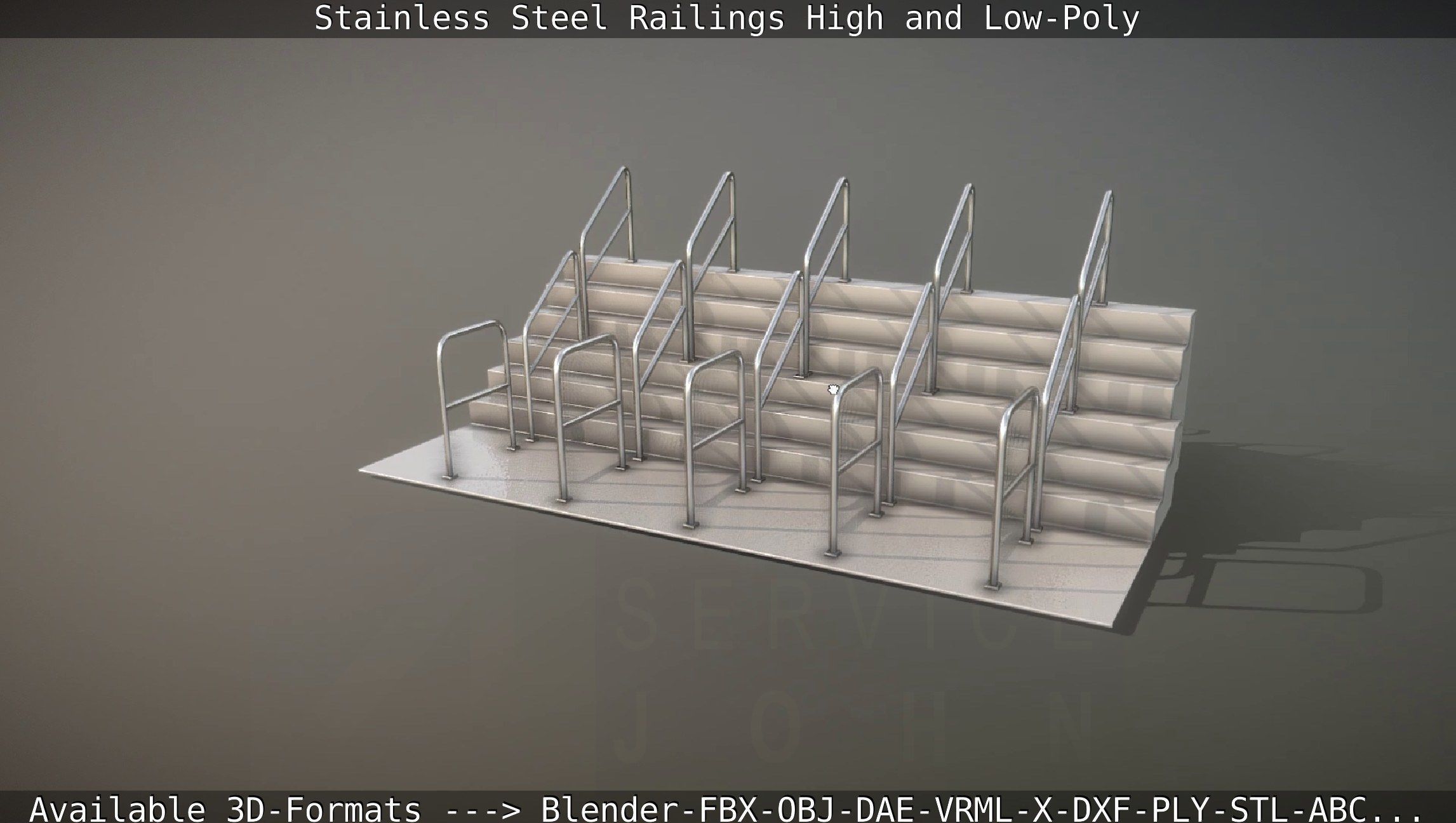 Stainless Steel Railings High and Low-Poly 3D model_5