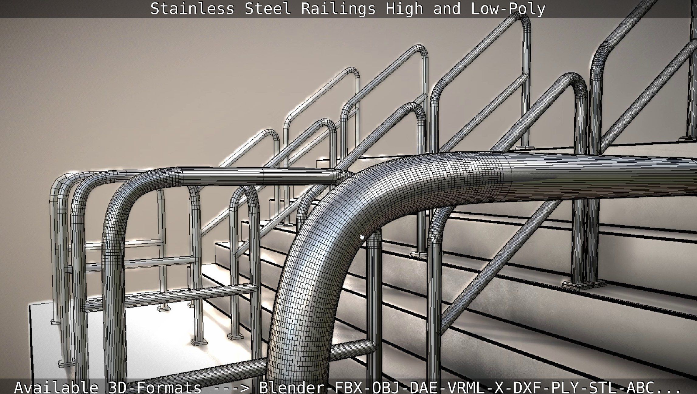 Stainless Steel Railings High and Low-Poly 3D model_21