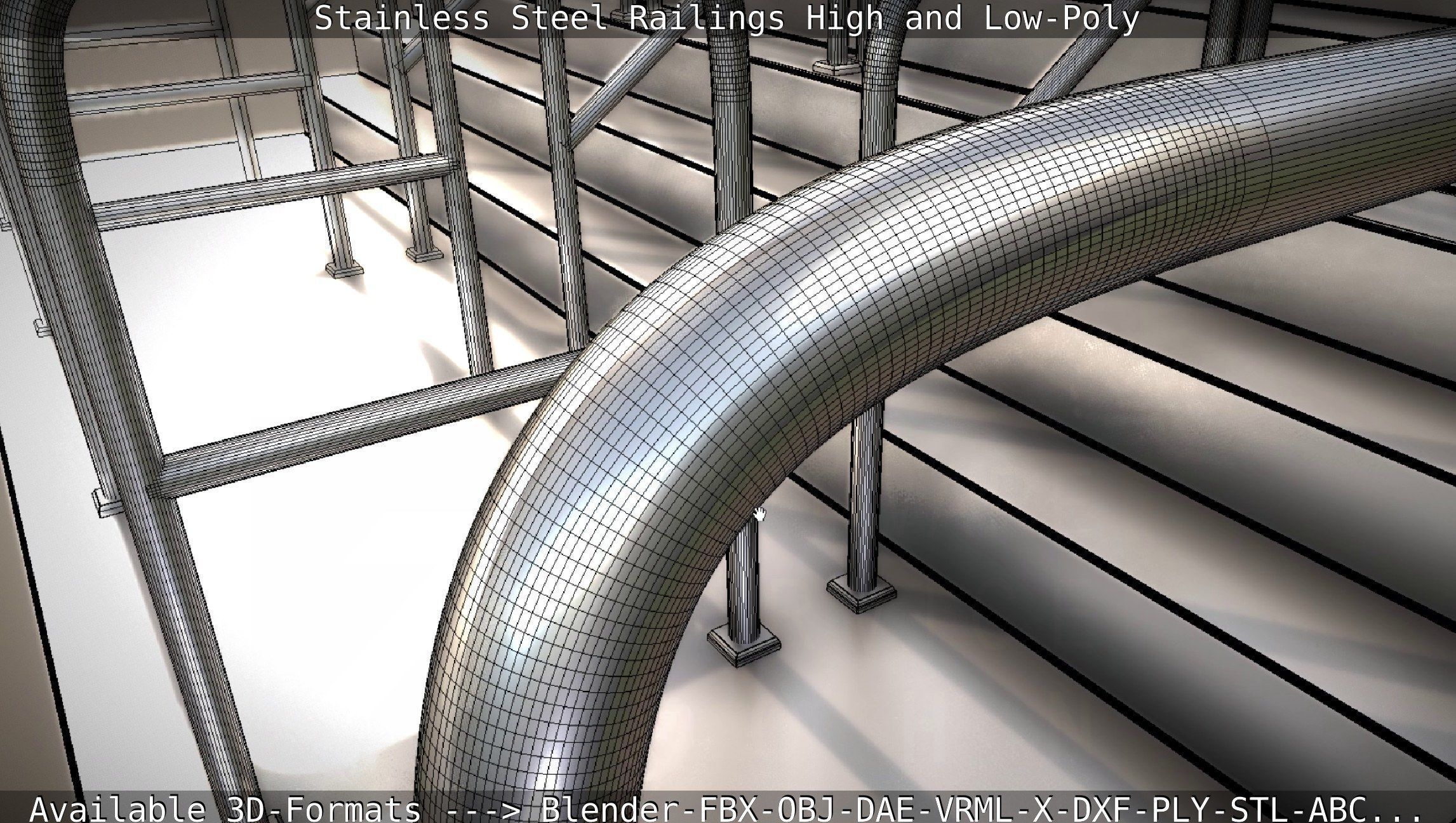 Stainless Steel Railings High and Low-Poly 3D model_2