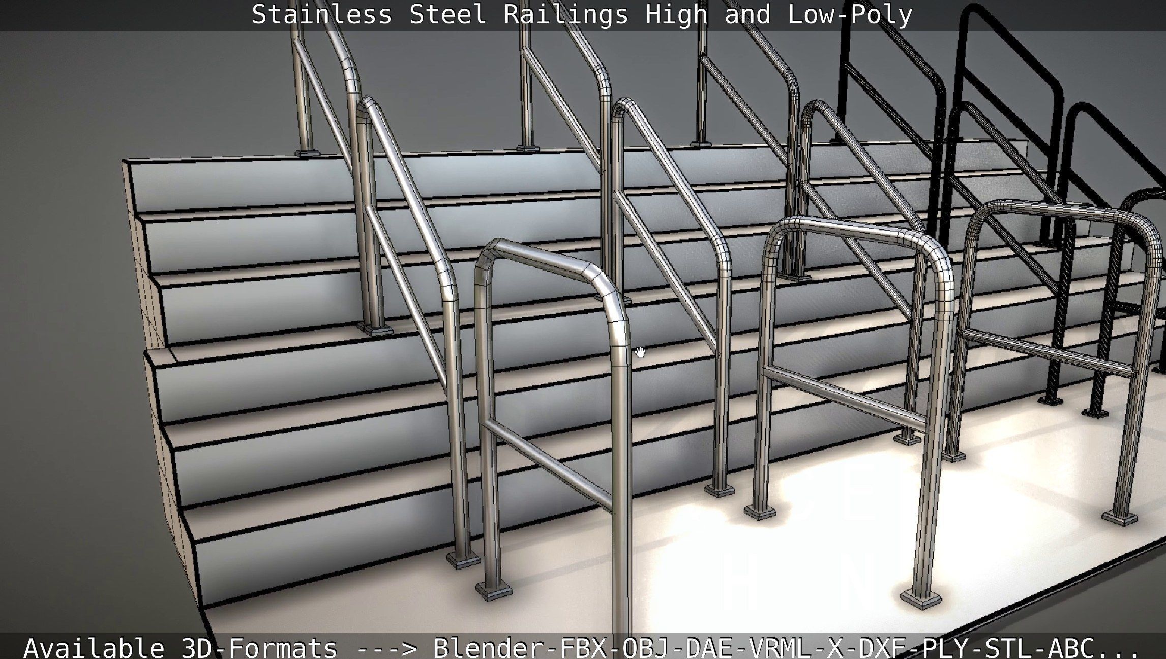 Stainless Steel Railings High and Low-Poly 3D model_70