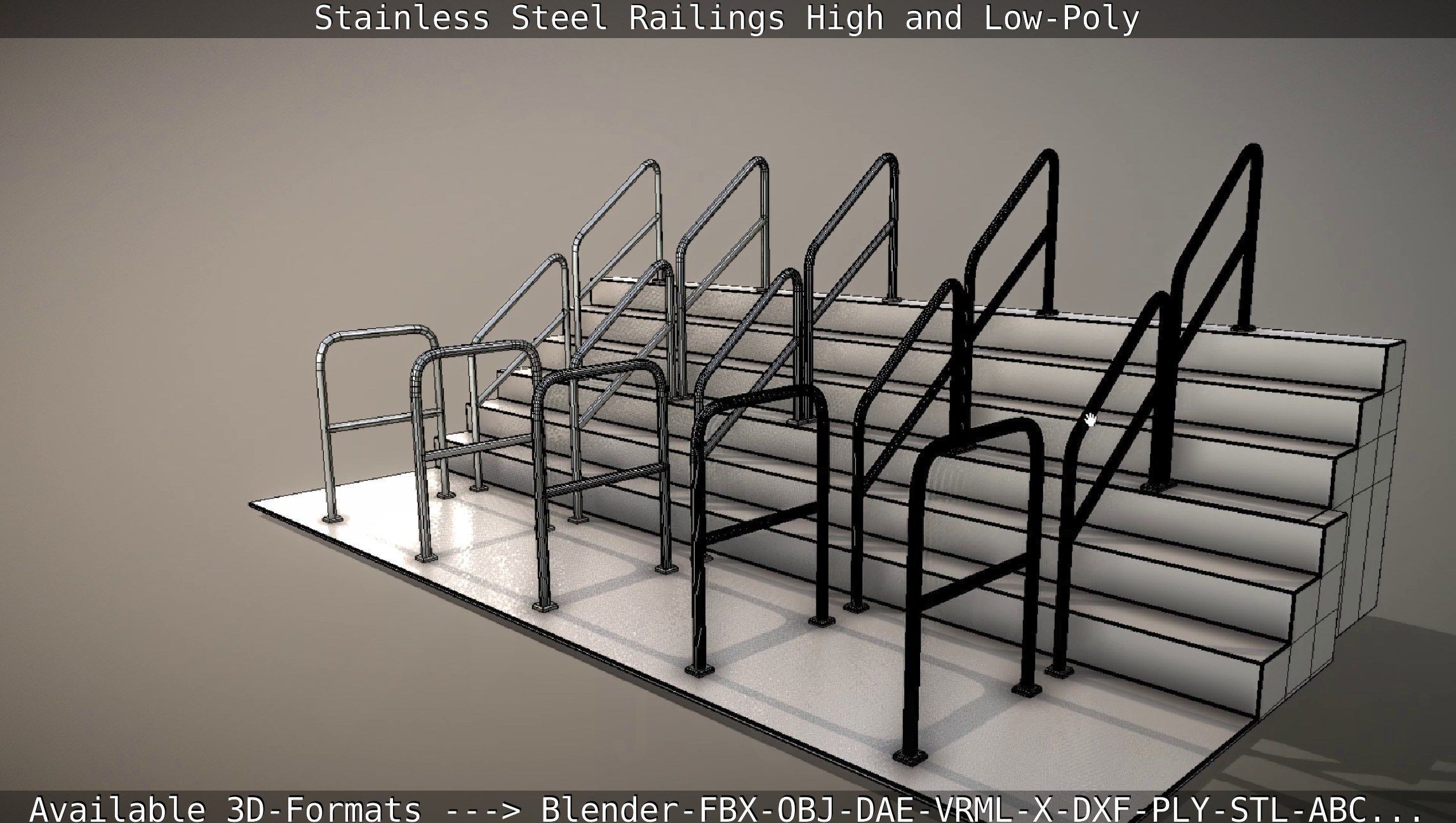 Stainless Steel Railings High and Low-Poly 3D model_85