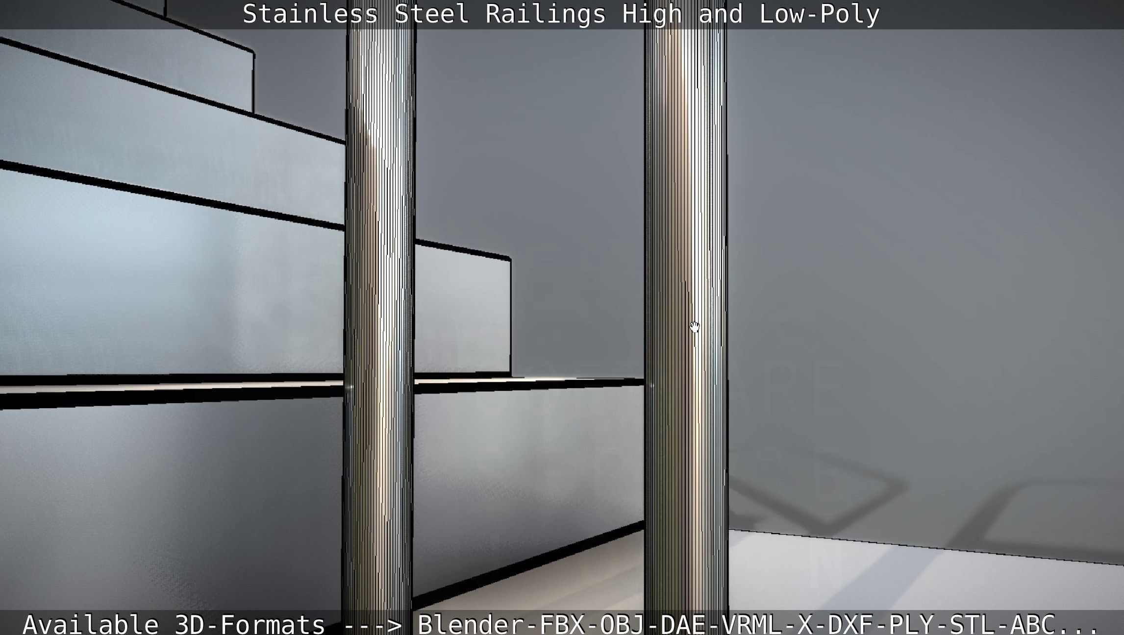 Stainless Steel Railings High and Low-Poly 3D model_48