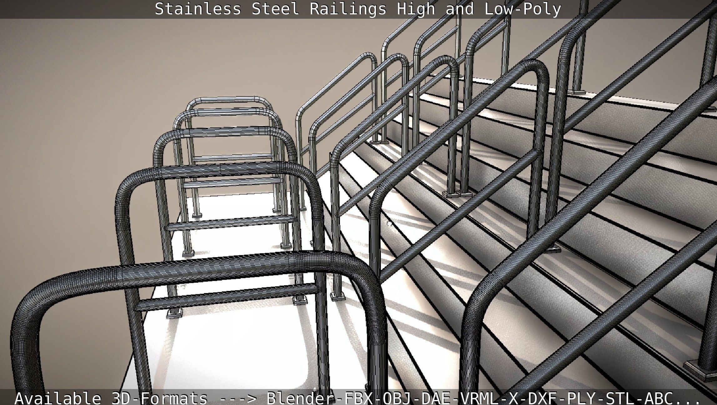 Stainless Steel Railings High and Low-Poly 3D model_42