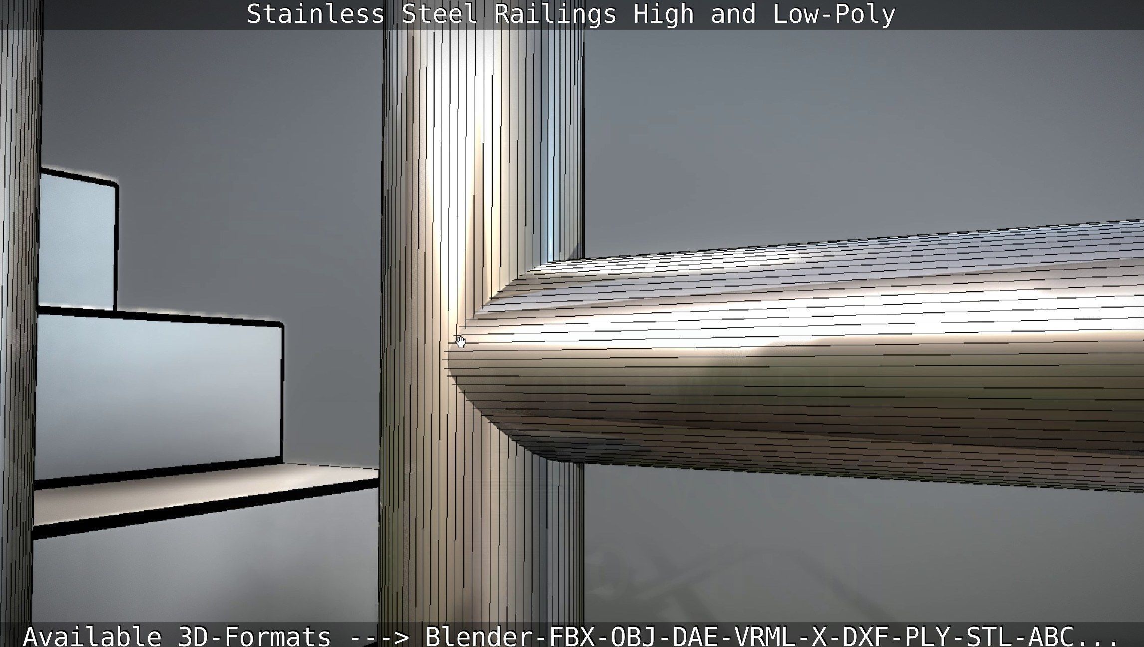 Stainless Steel Railings High and Low-Poly 3D model_47