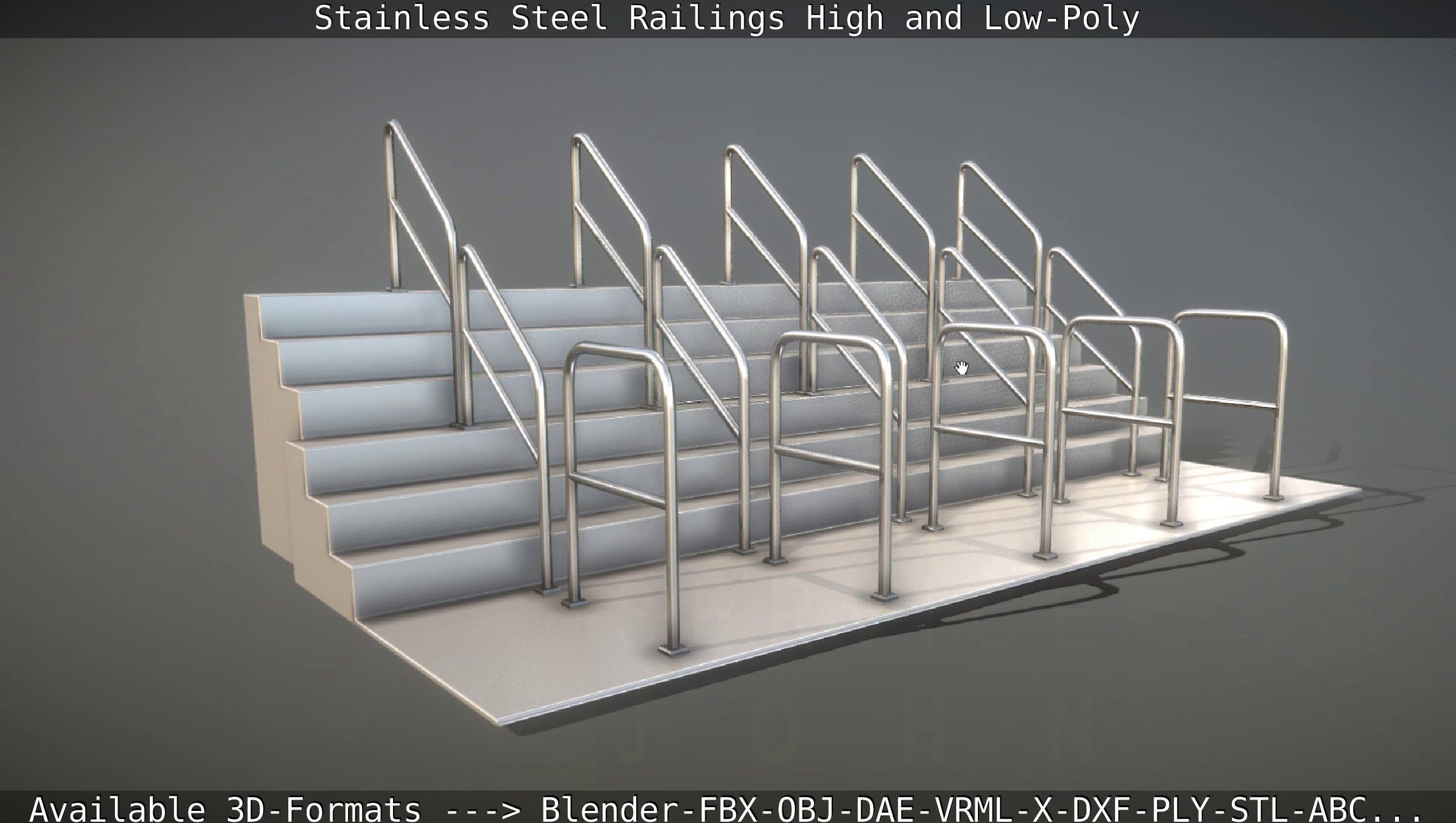 Stainless Steel Railings High and Low-Poly 3D model_95