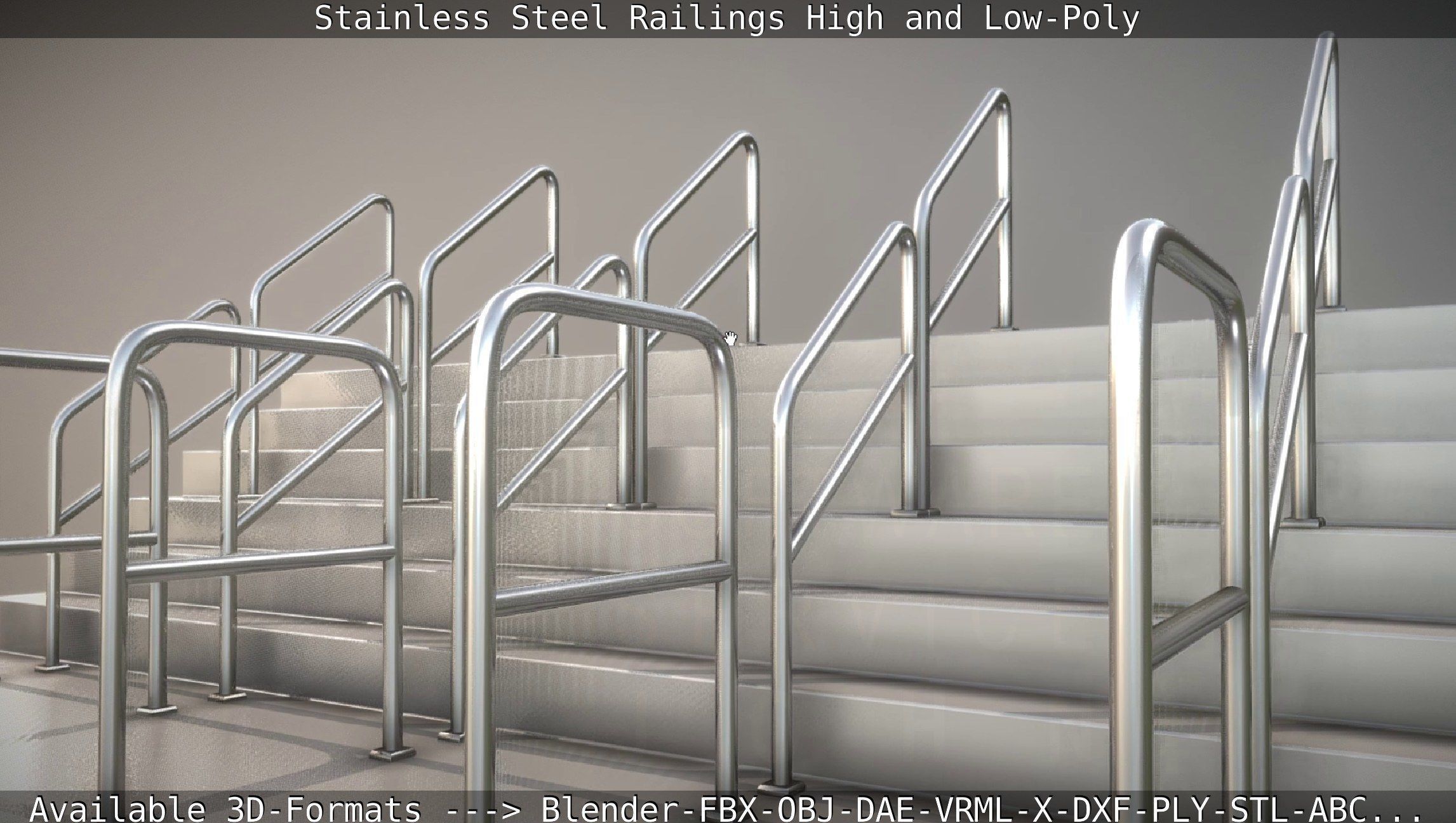 Stainless Steel Railings High and Low-Poly 3D model_32