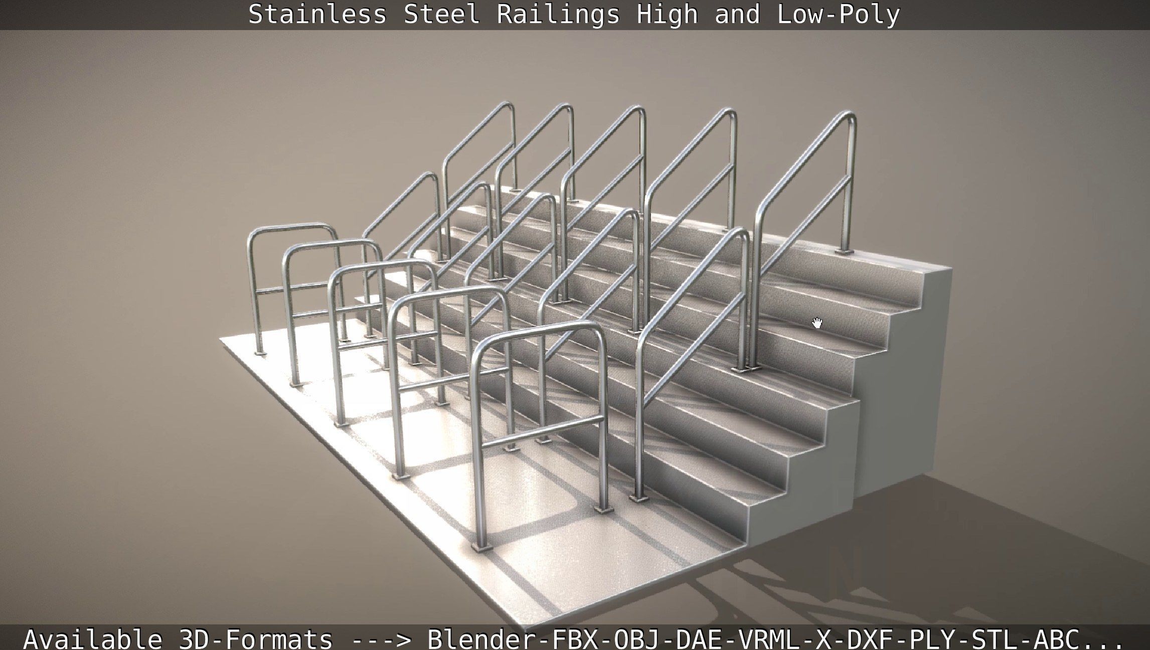 Stainless Steel Railings High and Low-Poly 3D model_90