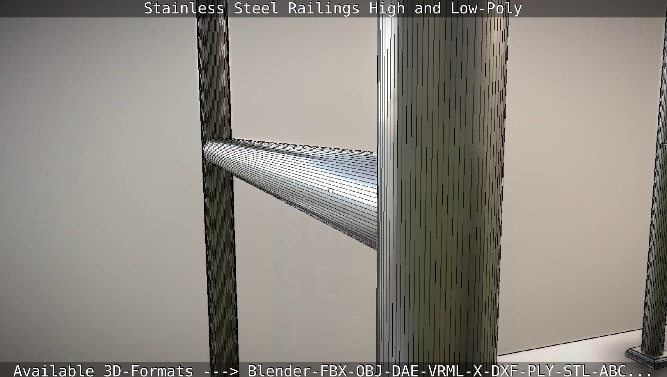 Stainless Steel Railings High and Low-Poly 3D model_15