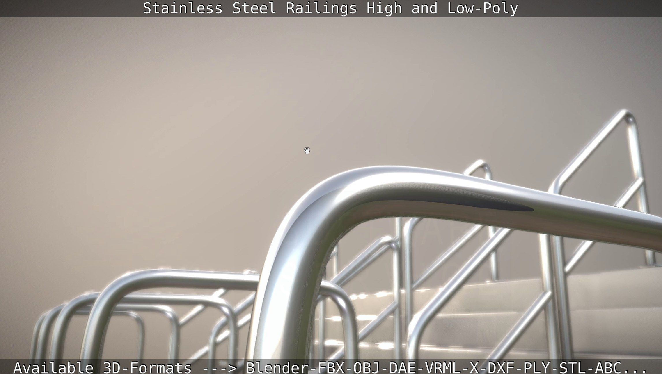 Stainless Steel Railings High and Low-Poly 3D model_36