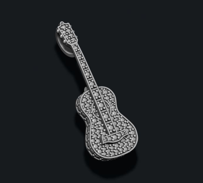 Guitar pendant with gems 3D print model_2
