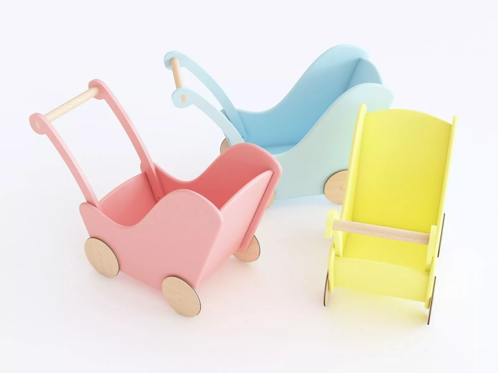 Wooden stroller toy 02 3D model