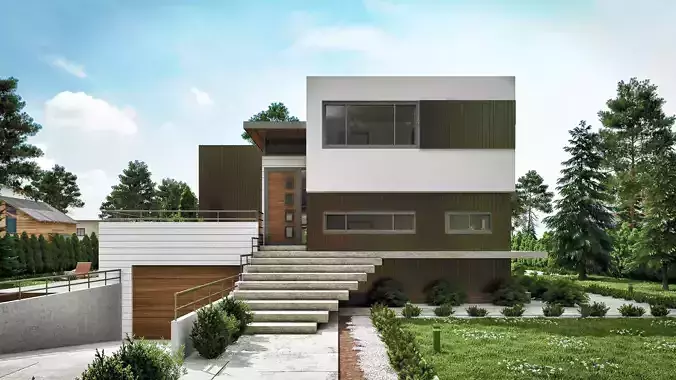 Peters Modern Residential Villa Revit Model Low-poly 3D model