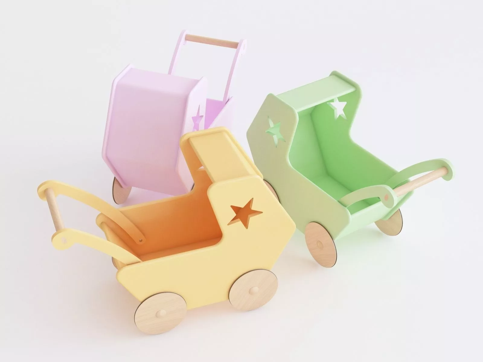 Wooden stroller toy 3D model