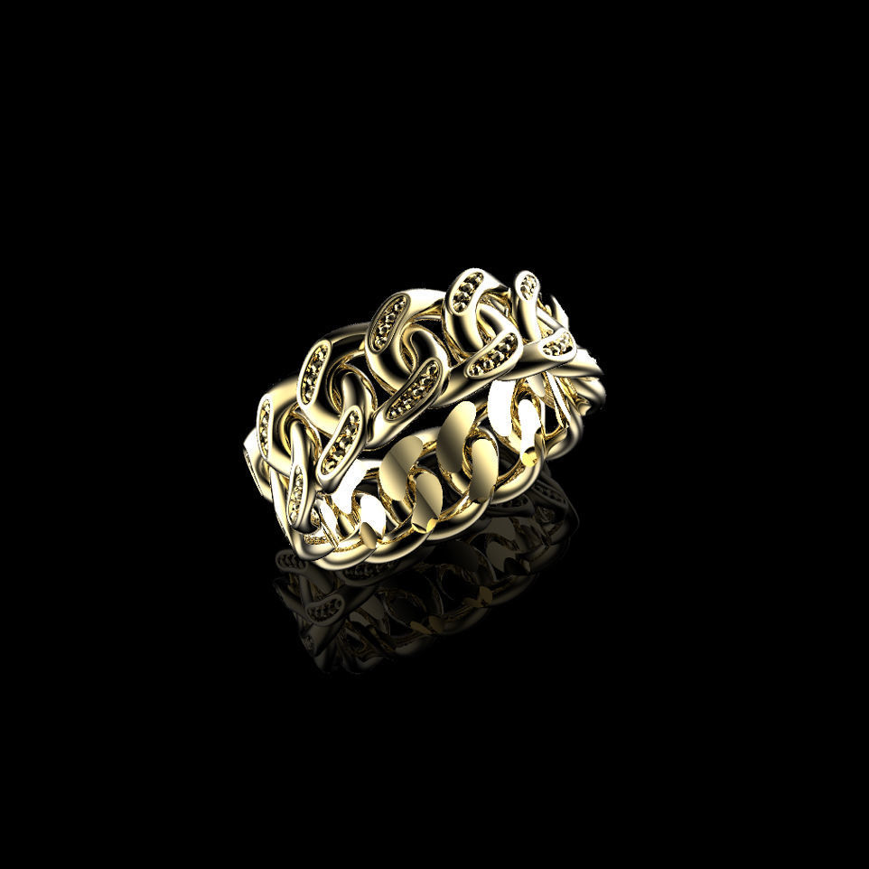 Beaded Cuban Link Ring Size 10 3D print model_1