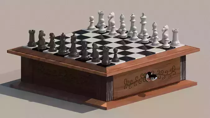 chessboard chess pieces in wooden box