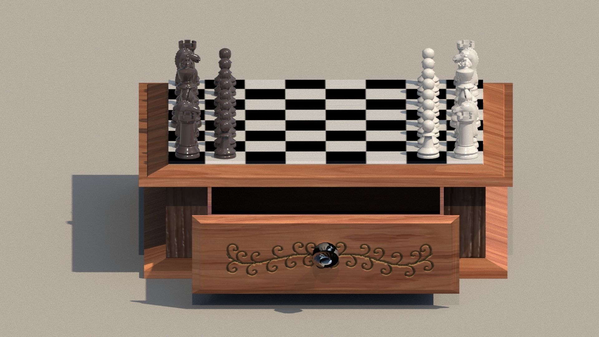 chessboard chess pieces in wooden box Low-poly 3D model_2