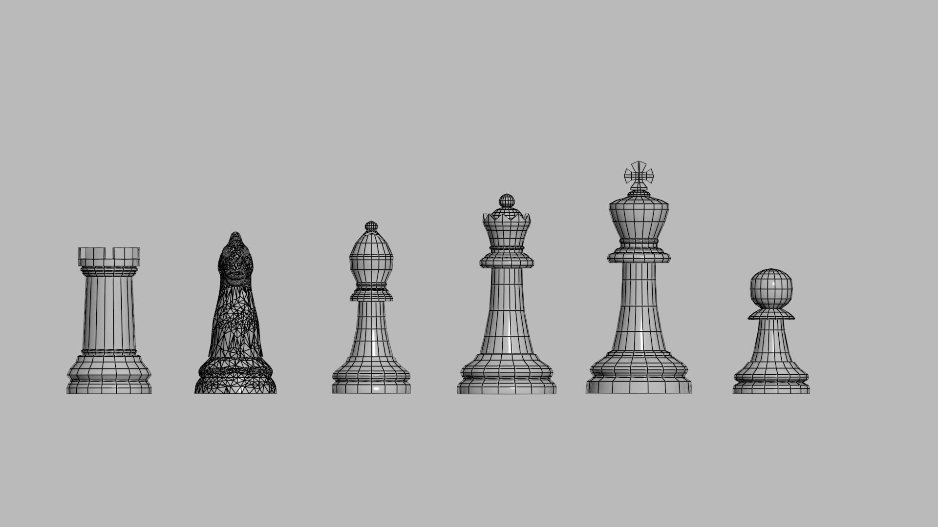 chessboard chess pieces in wooden box Low-poly 3D model_4