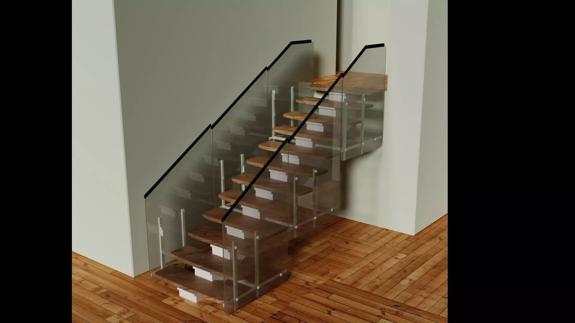 Stairs with Glass 3D model_0