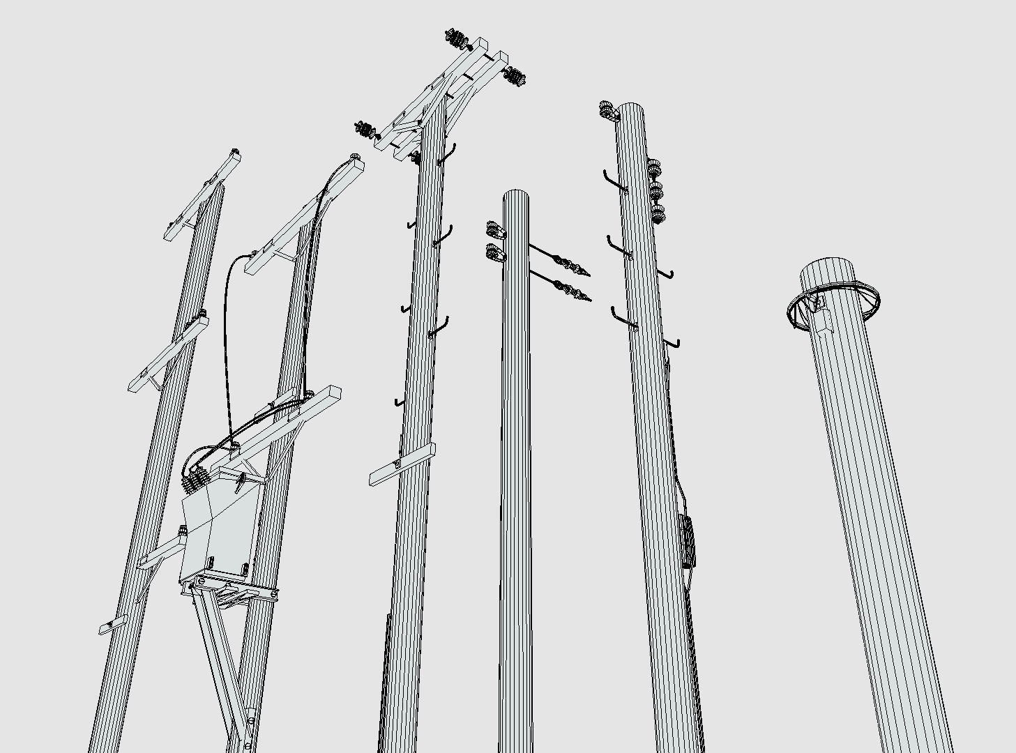 Low Poly PBR Utility Poles Low-poly 3D model_5