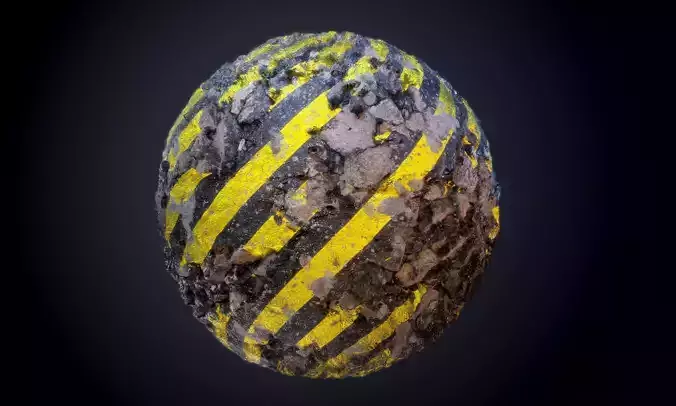 Concrete Damaged Hazard Stripe Seamless PBR Texture