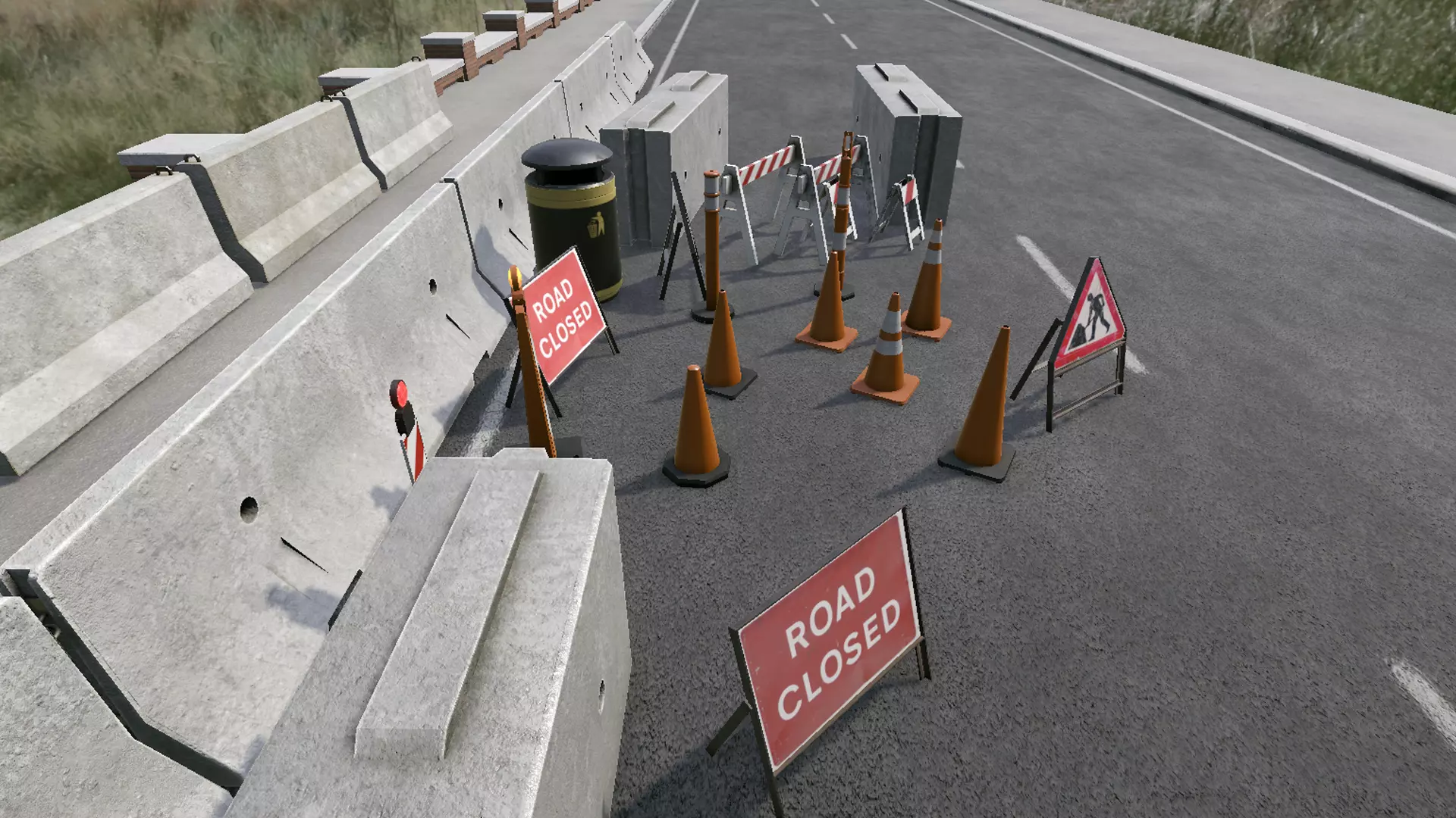 Road Traffic Cones Signs and Jersey Barriers Low-poly 3D model_6