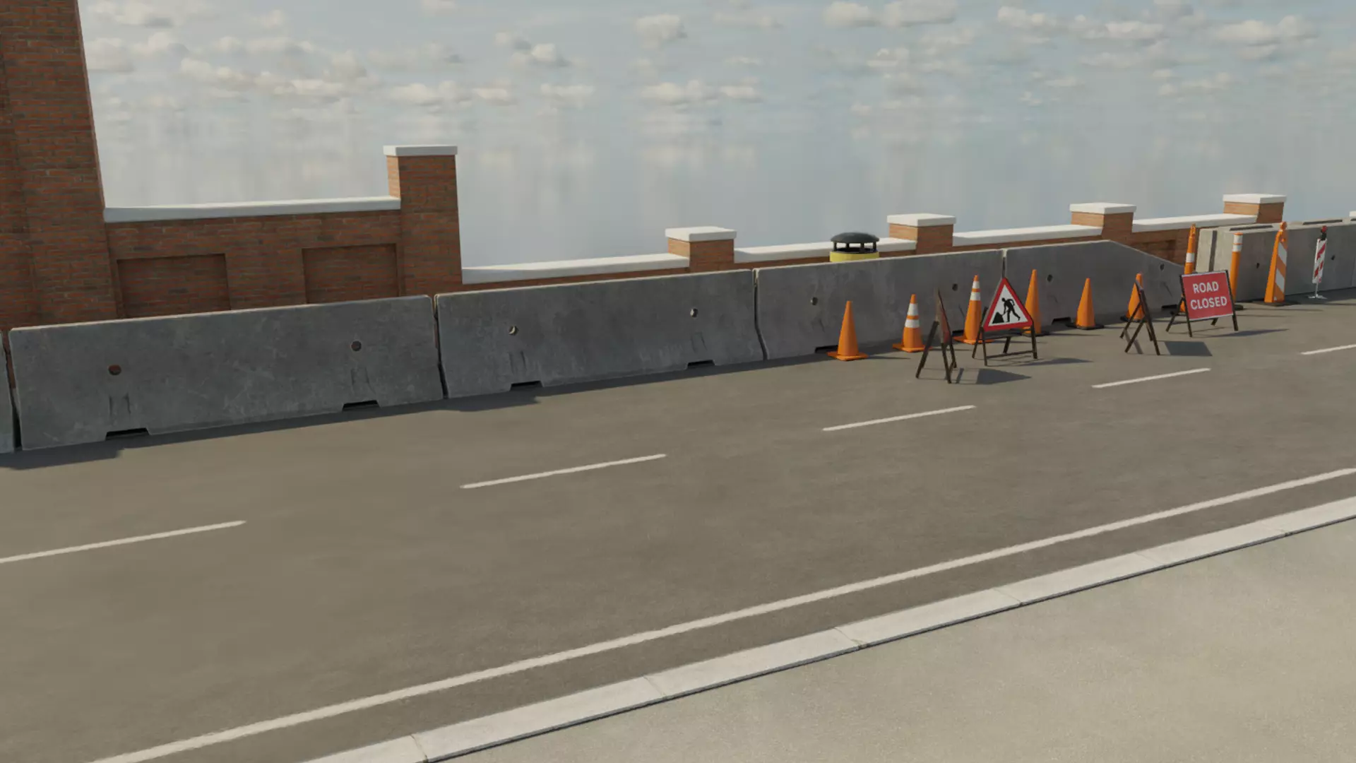 Road Traffic Cones Signs and Jersey Barriers Low-poly 3D model_2