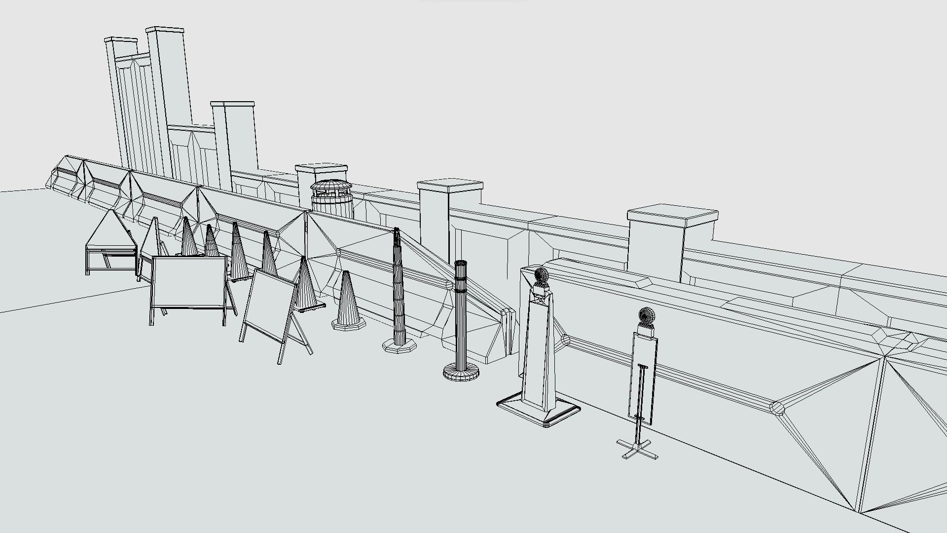 Low Poly PBR Road Traffic Cones signs and jersey barriers Low-poly 3D model_6