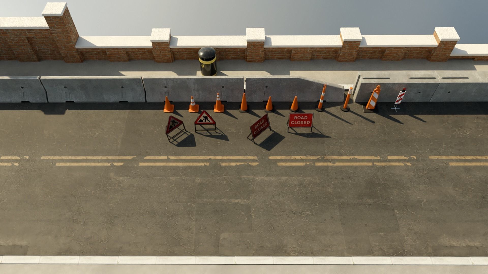 Low Poly PBR Road Traffic Cones signs and jersey barriers Low-poly 3D model_4
