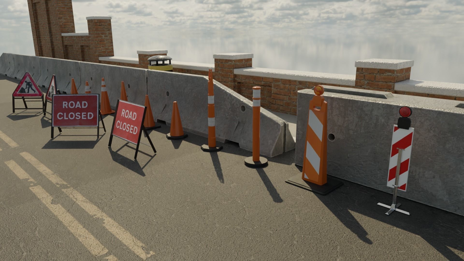 Low Poly PBR Road Traffic Cones signs and jersey barriers Low-poly 3D model_2