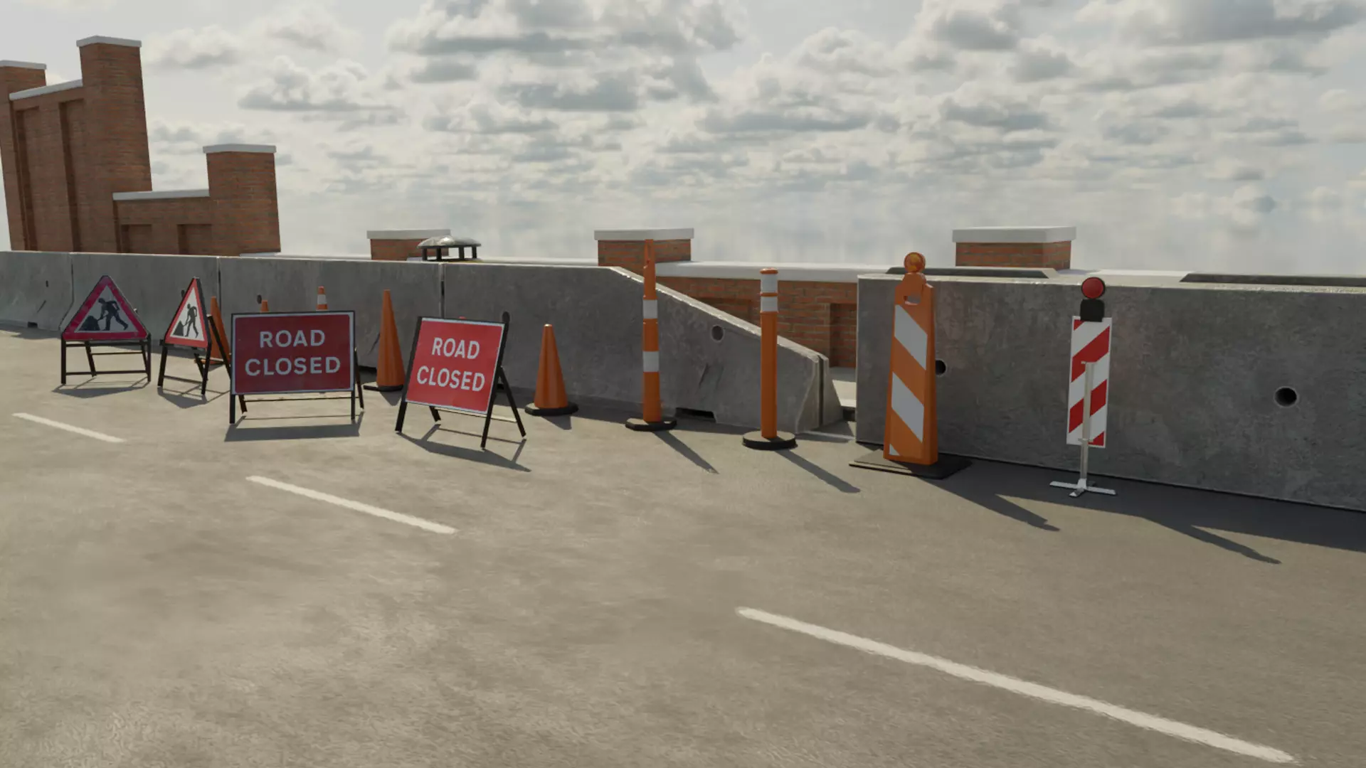 Road Traffic Cones Signs and Jersey Barriers Low-poly 3D model_1