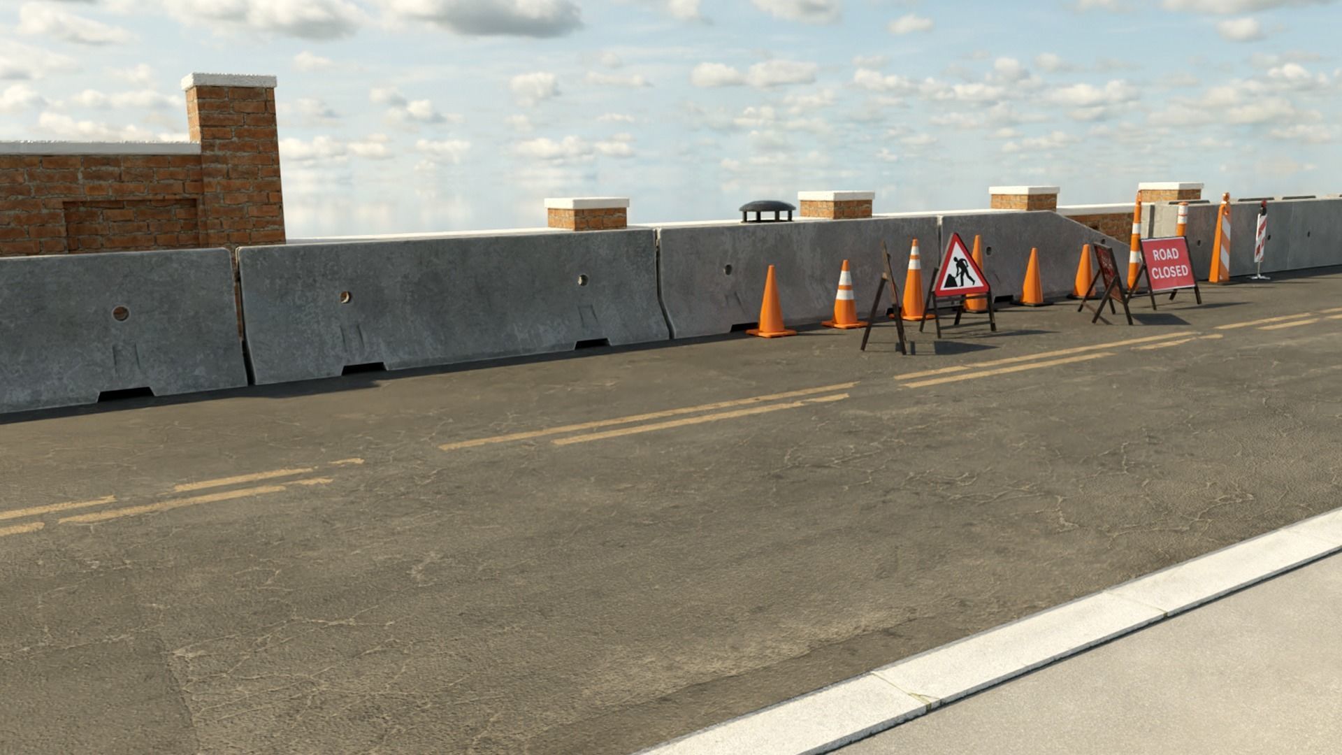 Low Poly PBR Road Traffic Cones signs and jersey barriers Low-poly 3D model_1