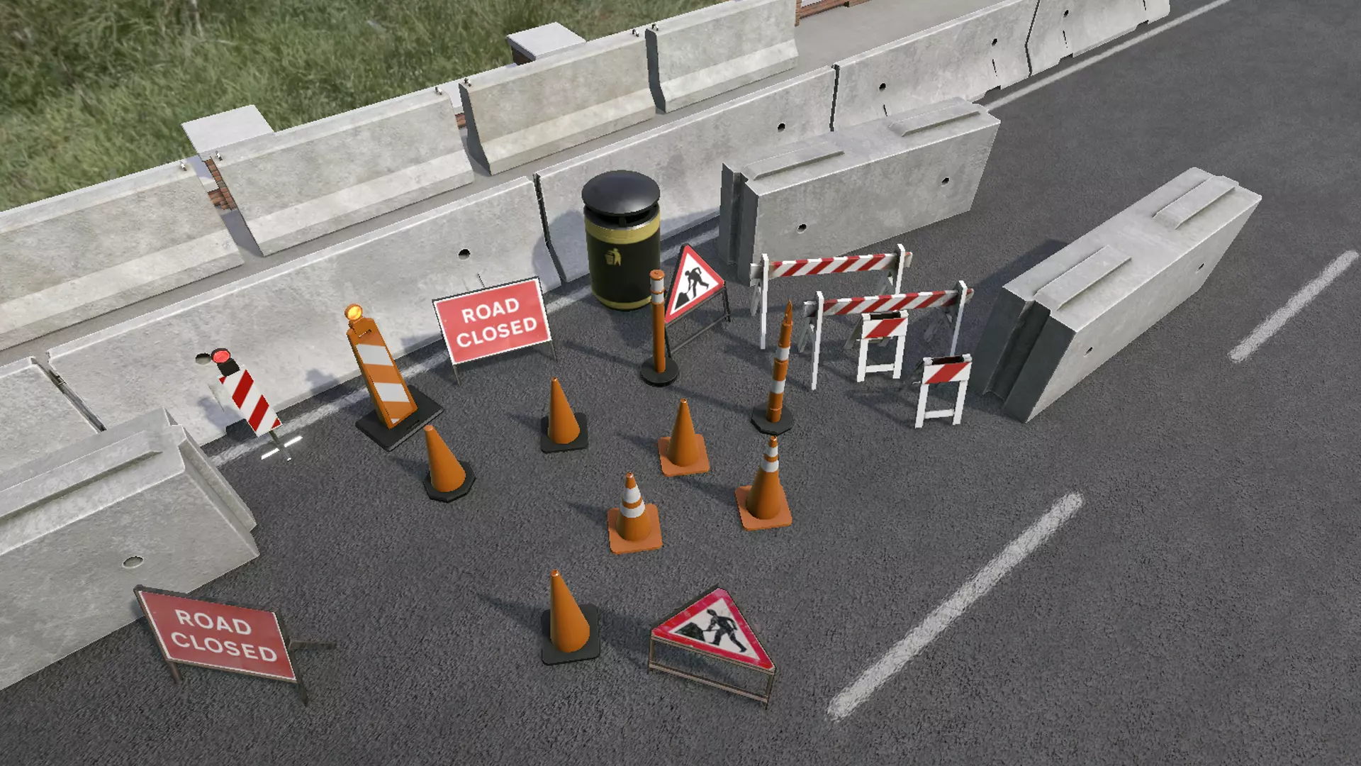 Road Traffic Cones Signs and Jersey Barriers Low-poly 3D model_5