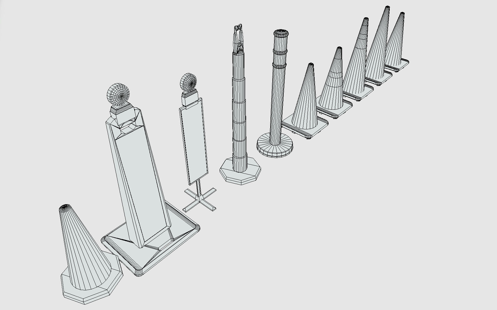 Low Poly PBR Road Traffic Cones signs and jersey barriers Low-poly 3D model_8