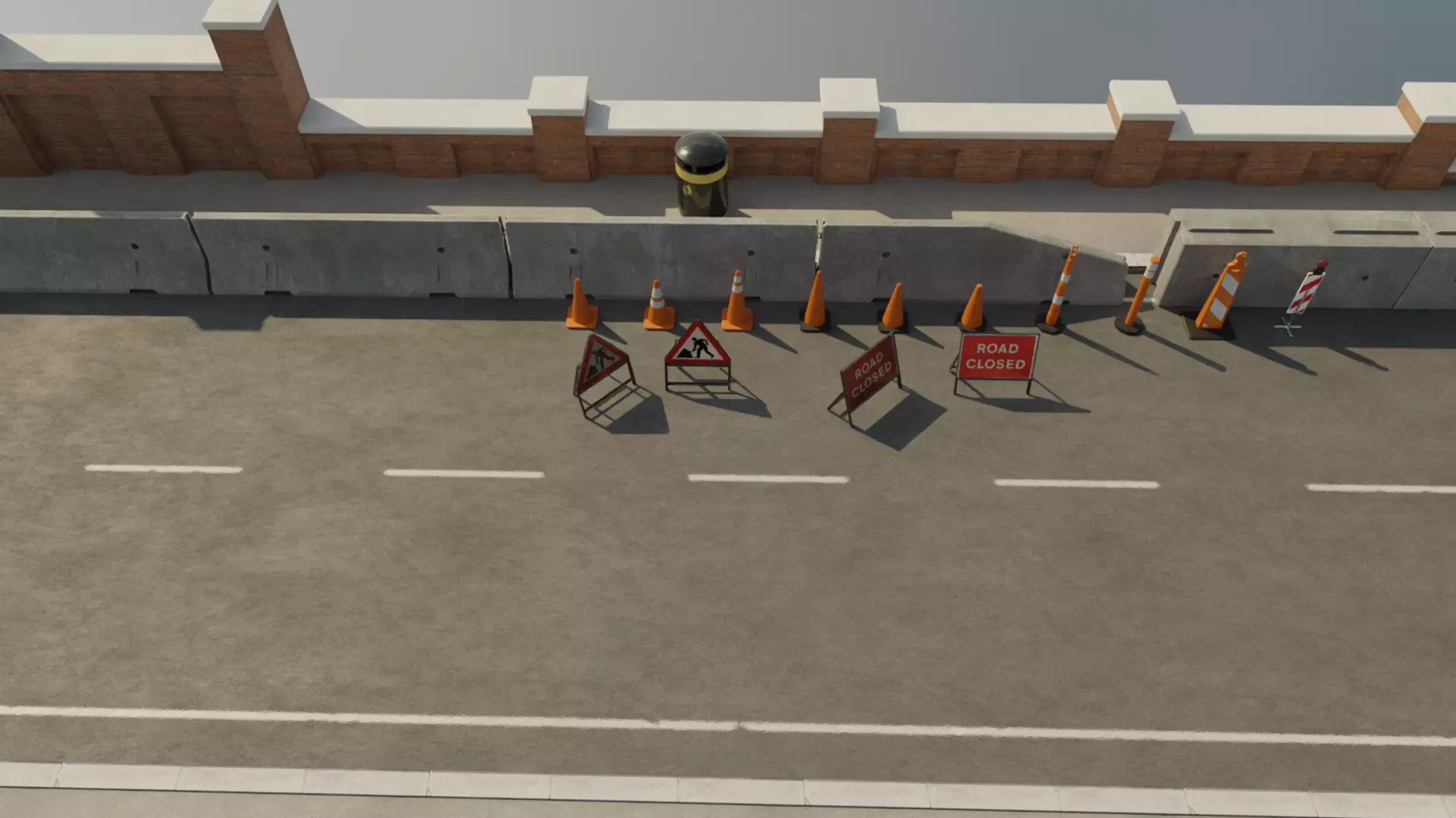 Road Traffic Cones Signs and Jersey Barriers Low-poly 3D model_3