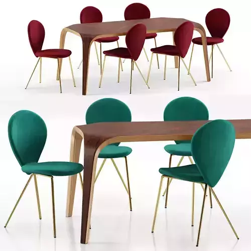 Perla chairs and Unico table - Riflessi 3D model