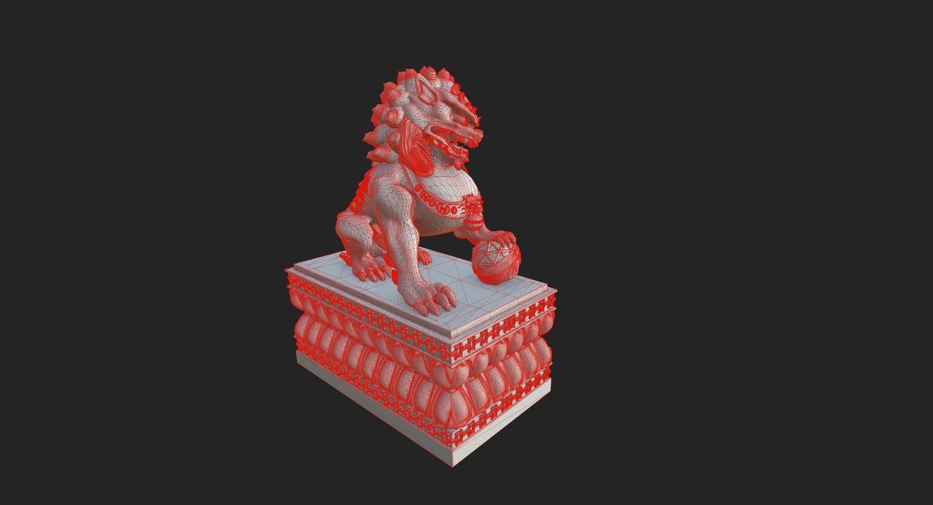 Guardian Lion Statue 3D model_4