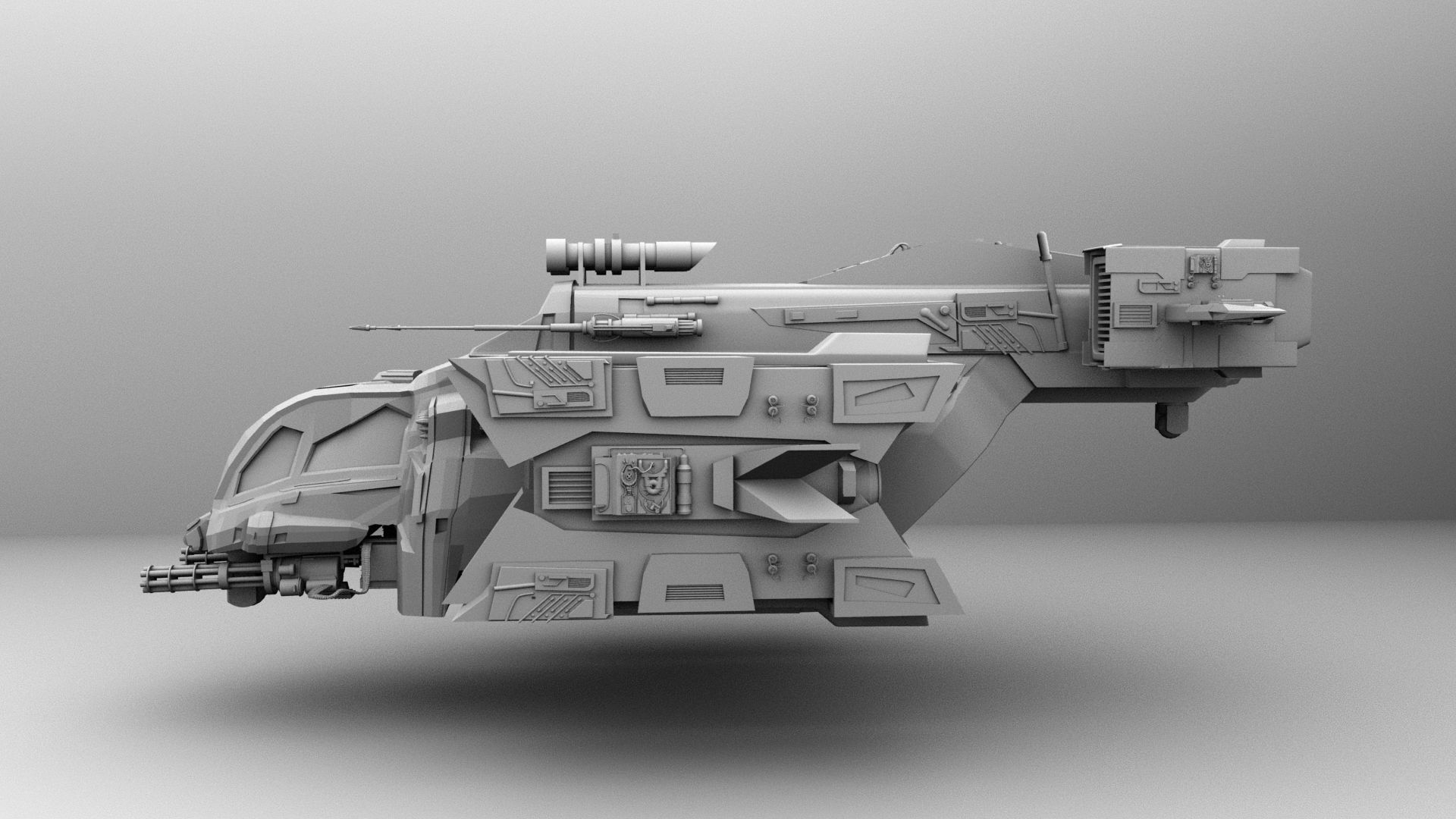 Dropship spaceship with gun 3D model_2