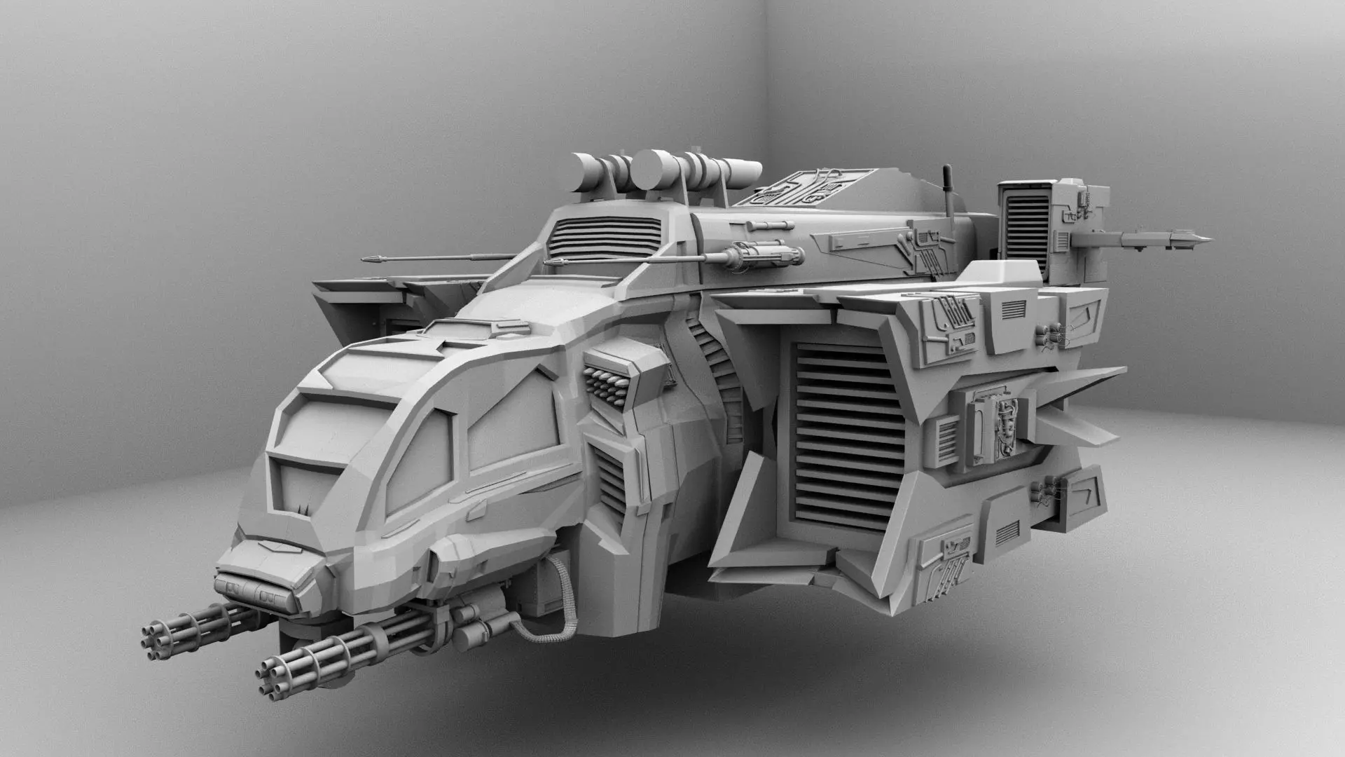 Dropship spaceship with gun 3D model_0