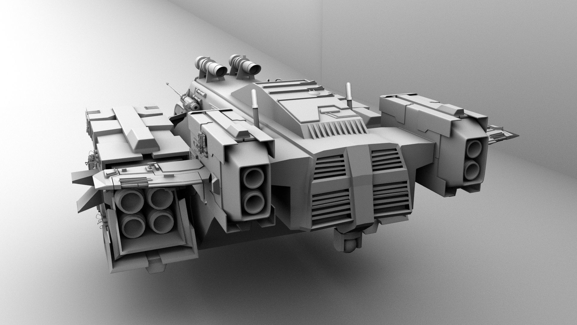 Dropship spaceship with gun 3D model_3