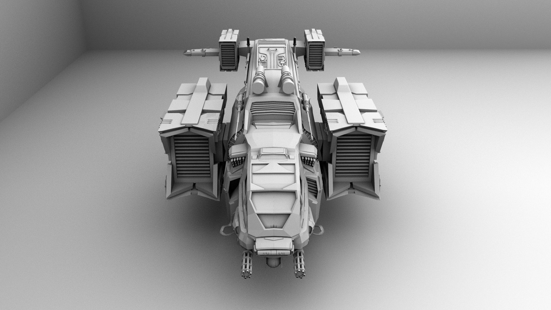 Dropship spaceship with gun 3D model_1