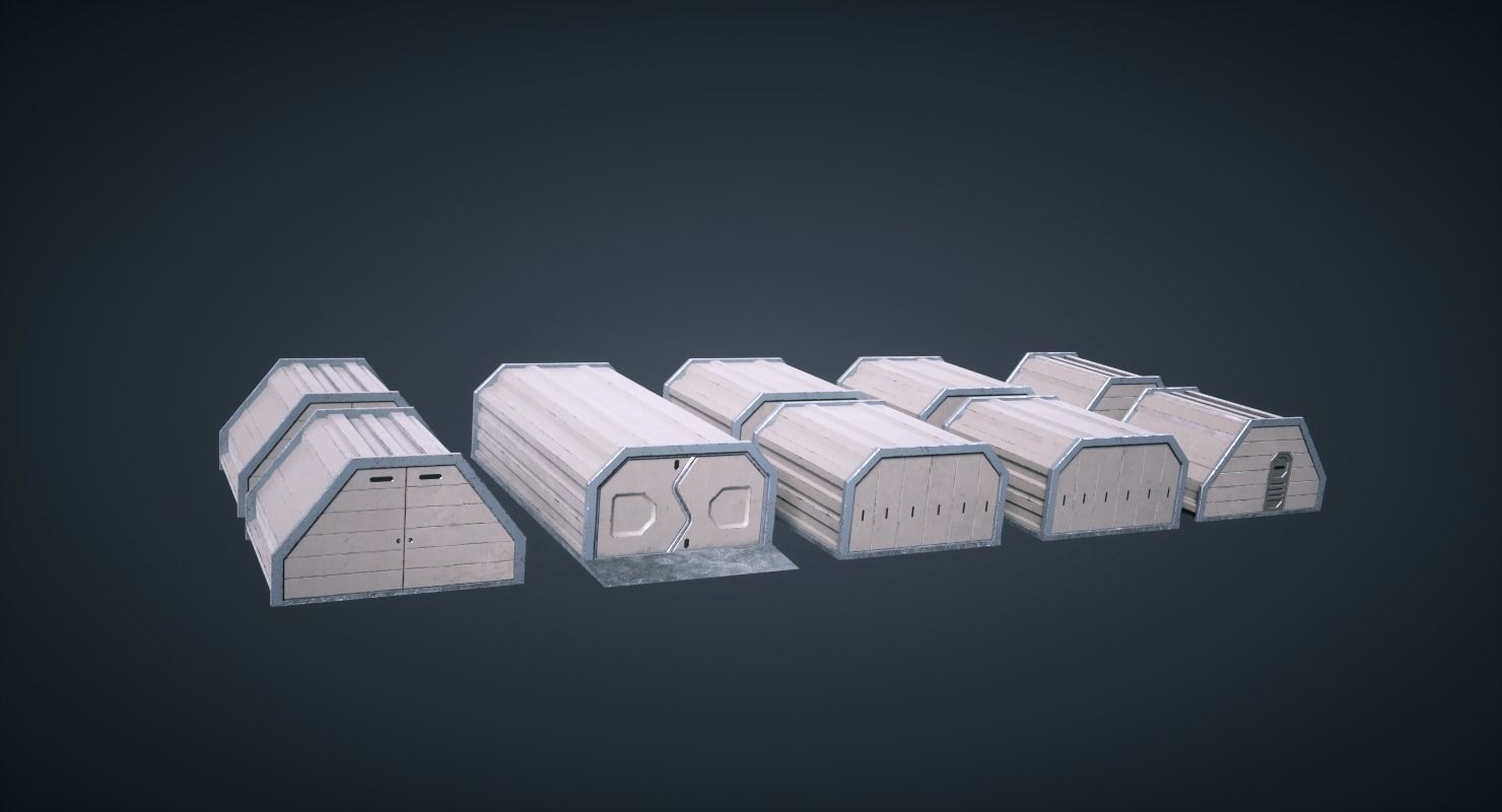 Mars KitBash - Hangars Low-poly 3D model_4