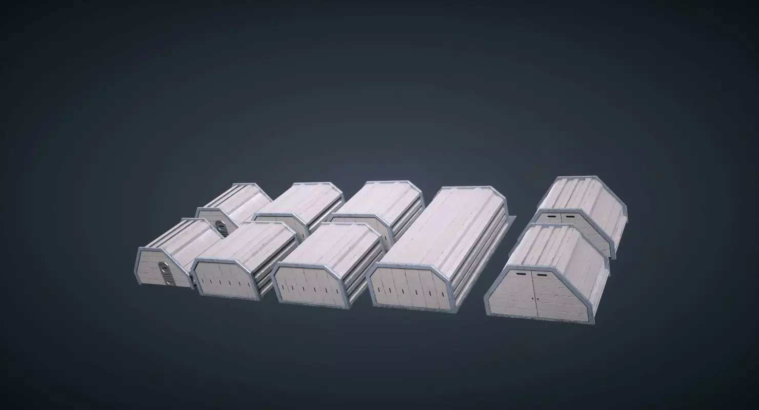 Mars KitBash - Hangars Low-poly 3D model_0