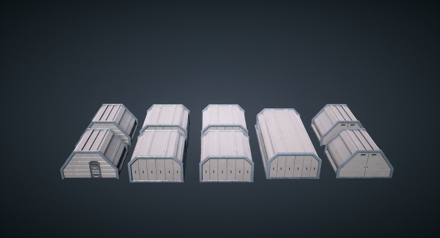 Mars KitBash - Hangars Low-poly 3D model_3