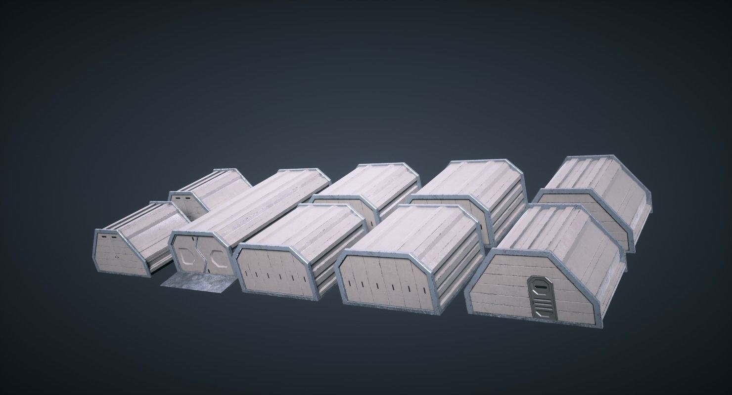 Mars KitBash - Hangars Low-poly 3D model_1